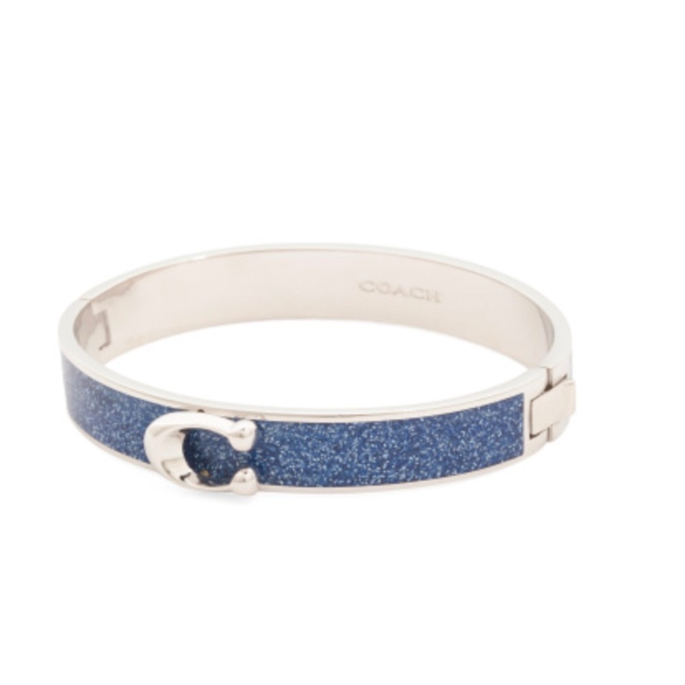 Coach Silver tone & Blue Glitter Hinged Bangle Bracelet NWT - Picture 1 of 7
